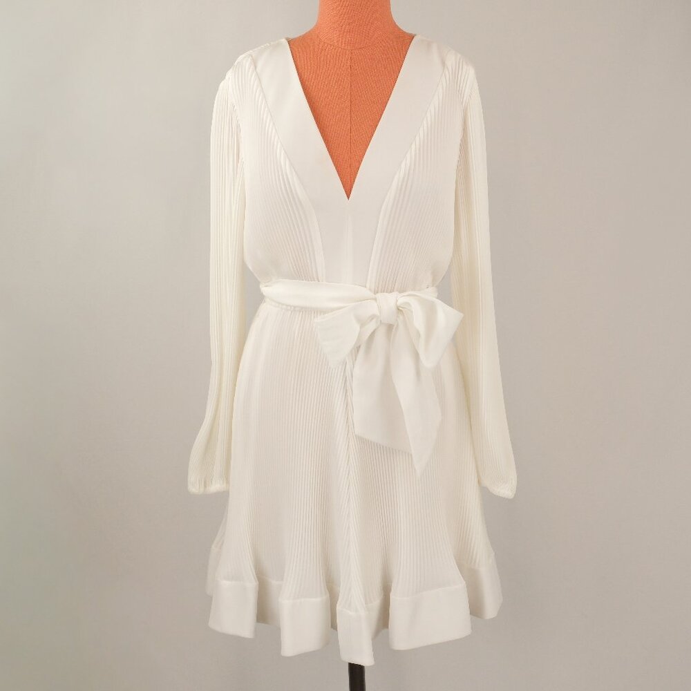 Milly Liv Accordion Pleated Bow Self-tie Belt A-Line Minidress, White, US 4